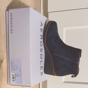 Aerosoles Suede Navy Blue Wedge Booties
